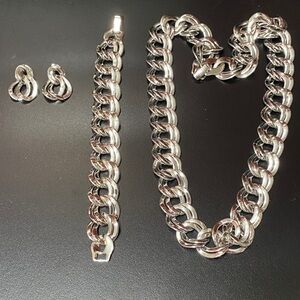 Vintage Silver Chain Necklace and Earring Set